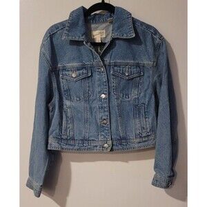 Universal Thread Womens Sz M Cropped Denim Jean Jacket Medium Wash 100% Cotton
